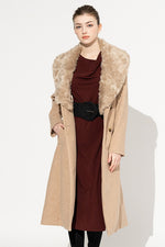 Long Length: Camel Beige Eco-Fur Coat