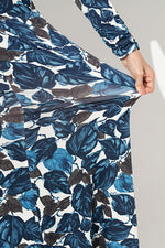 Long Length: Navy Leaf Long V-Drape Dress