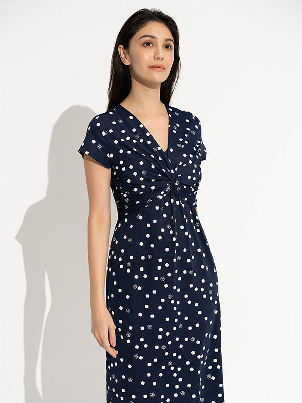 Navy Kay Me Rose Dot Twist Dress