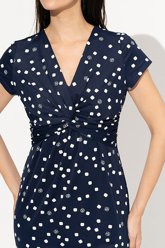 Navy Kay Me Rose Dot Twist Dress