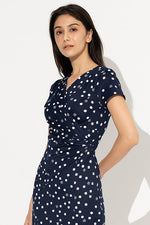 Navy Kay Me Rose Dot Gathered Dress