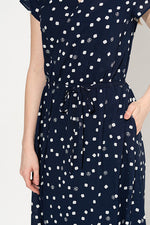 Stretch Chiffon: Navy Kay Me Rose Dot Collared Long Cache-Coeur Dress