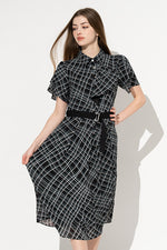 Stretch Chiffon: Black Check Frill Shirt Dress