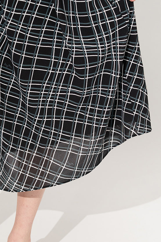 Stretch Chiffon: Black Check Frill Shirt Dress