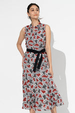 Stretch Chiffon: Red Geo Long Mermaid Dress