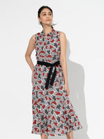 Stretch Chiffon: Red Geo Long Mermaid Dress