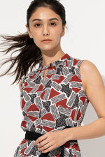 Stretch Chiffon: Red Geo Long Mermaid Dress