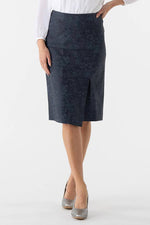 Stretch Jacquard: Stretch Jacquard Navy Ocean Wrap-Style Midi Skirt