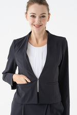 Double Jersey: Double Jersey Navy Front Hook Collarless Jacket
