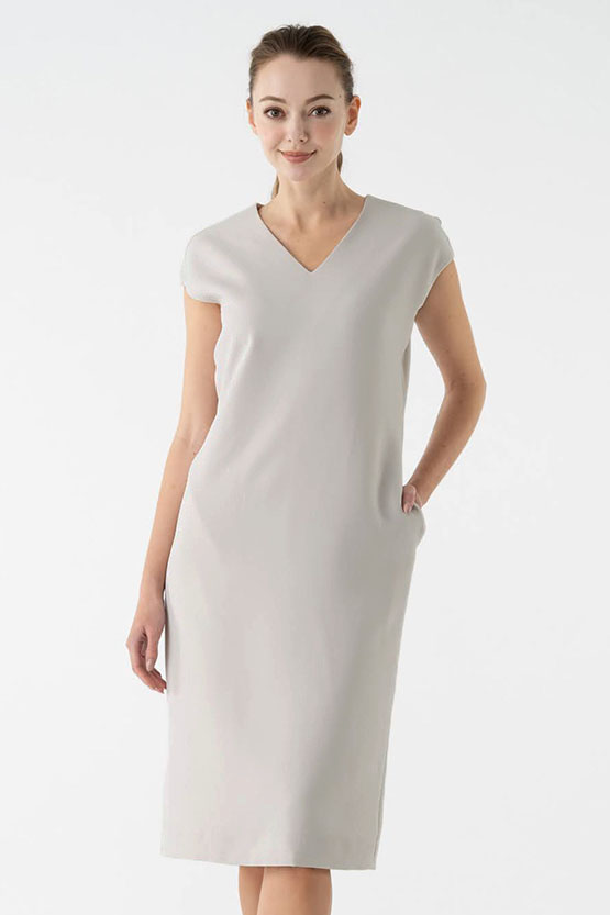 All-Season Material: Smart Stretch Grey Biz Sack Dress