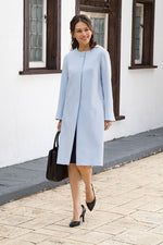Saxe Blue No-Collar Stretch Spring Coat