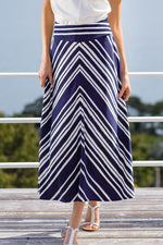 Long Length: Sea And Wind Striped Flared Long Skirt