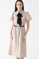 Beige x Black Bowtie Shirt Dress