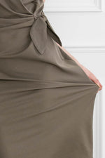 Khaki Cotton Blend V-Neck Everyday Dress