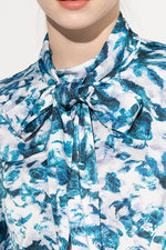 Blue Nuance Flower Two-Way Bowtie Blouse