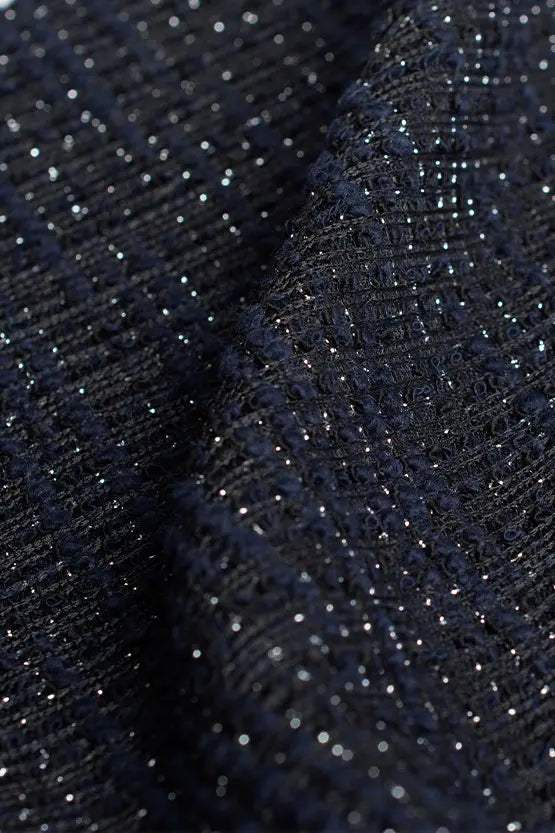 Stretch Lame Tweed: No-Collar Short Jacket