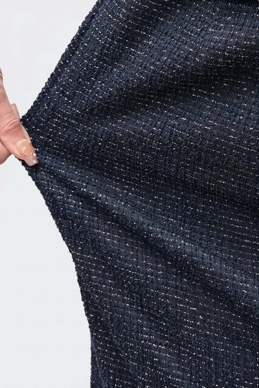 Stretch Lame Tweed: No-Collar Short Jacket