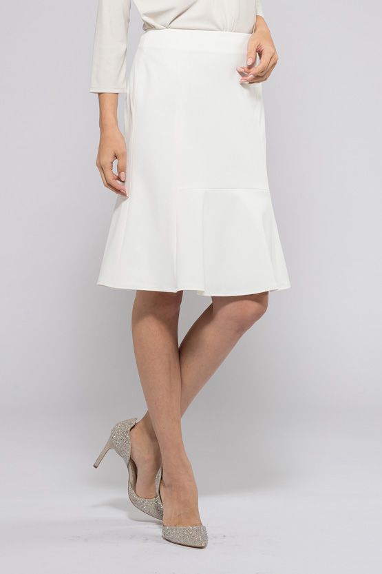 White Washable Stretch Mermaid Flare Skirt