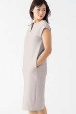 Smart Stretch: Smart Stretch Greige Split Neck Sack Dress