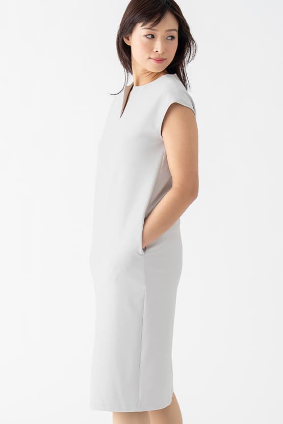 Gray Split Neck Sack Dress
