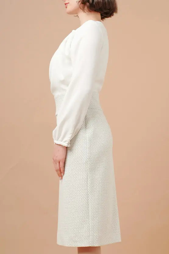 Chiffon x Jacquard: Decollete Tuck Dress