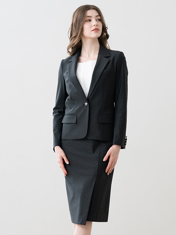 Stretch Jacquard: Black Geo Jacquard Stretch Blazer Jacket