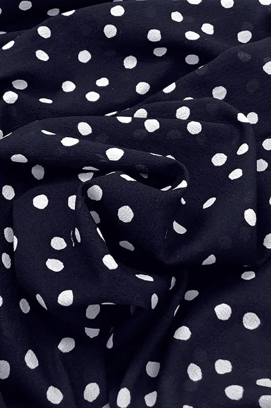 Stretch Chiffon: Navy Large Dot Long Mermaid Dress