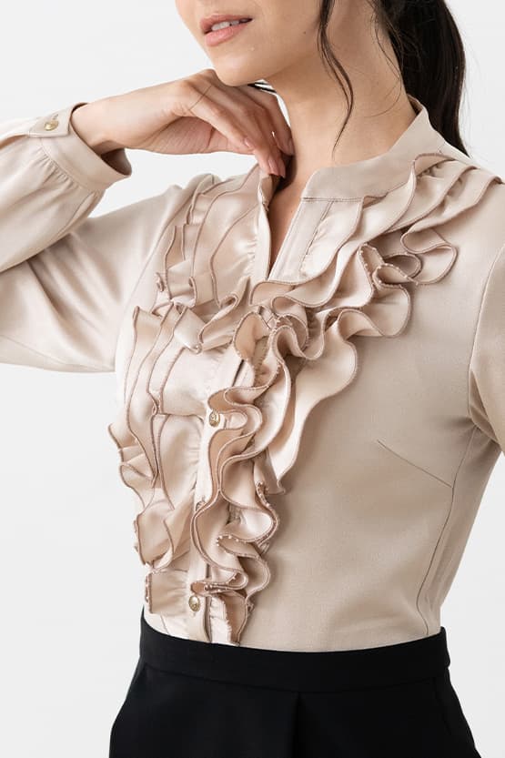 Stretch Satin x Smart Stretch: Champagne Gold x Black Satin Frill Dress