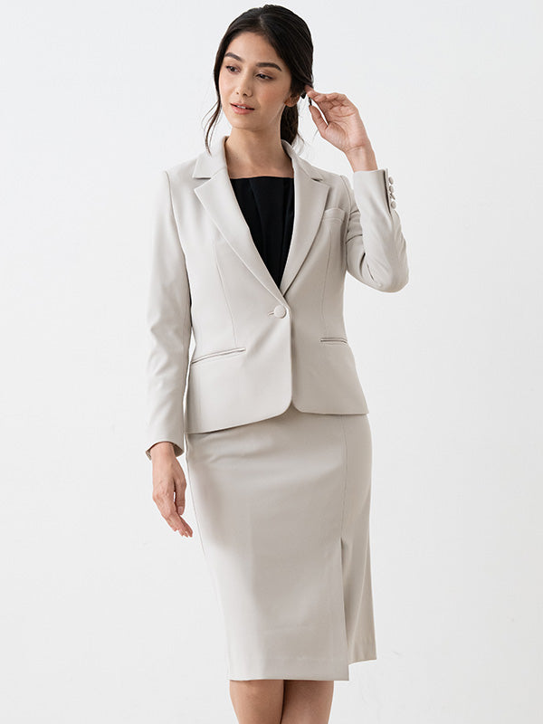 All-Season Material: Smart Stretch Greige Stretch Blazer Jacket