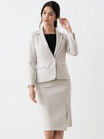 All-Season Material: Smart Stretch Greige Stretch Blazer Jacket