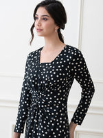 Long Length: Monotone Kay Me Rose Dot Long V-Drape Dress