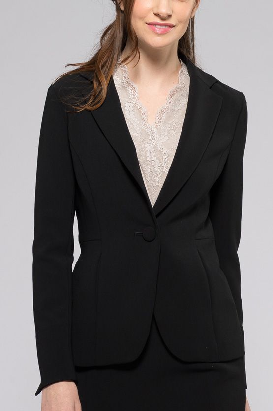 Black Heathered Stretch Tailored Jacket