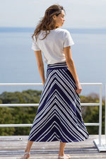 Long Length: Sea And Wind Striped Flared Long Skirt