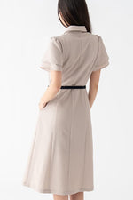 Beige x Black Bowtie Shirt Dress