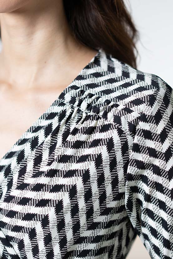 Black Herringbone Cache-Coeur Ribbon Dress