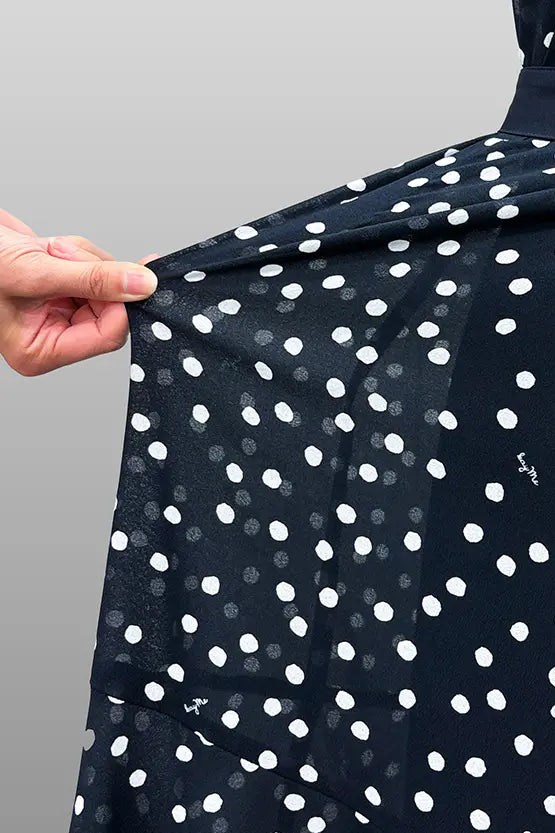 Stretch Chiffon: Navy Large Dot Long Mermaid Dress