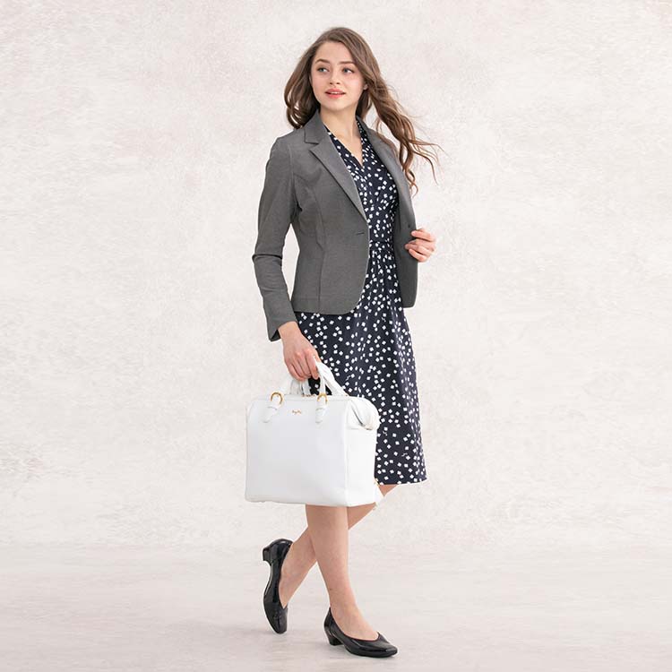 A grey jacket on for a sophisticated commuter look