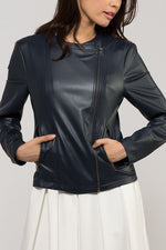Navy No-Collar Stretch Riders Jacket