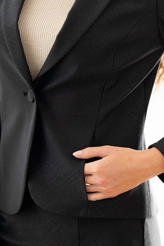 Stretch Jacquard: Black Geo Tailored Jacket