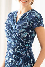 Blue Botanical Gathered Dress