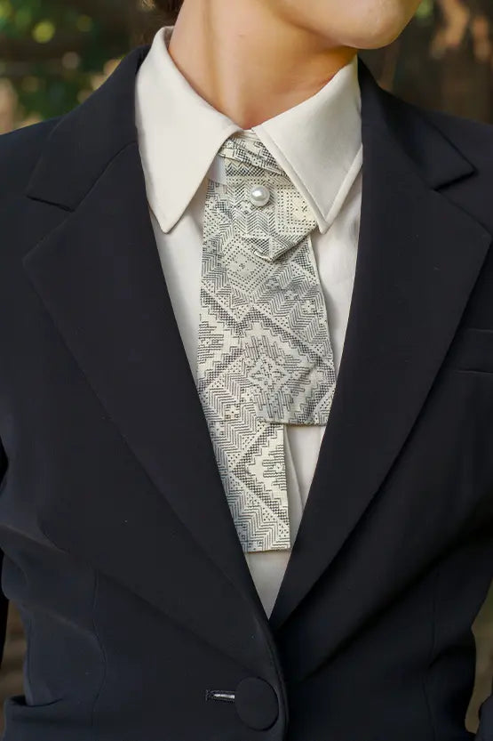 Authentic Oshima Tsumugi: Stretch Georgette Shirt with Bow Tie