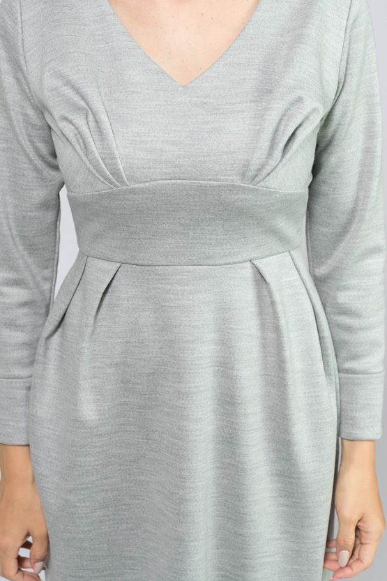Light Grey Rich Wool Stretch V-Neck Tight Dress