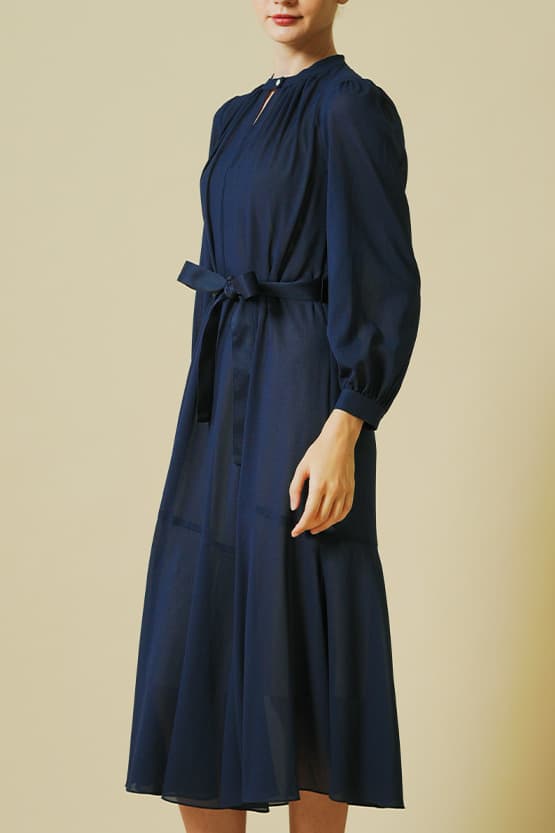 Stretch Chiffon Navy Long Mermaid Dress
