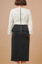 Space Material x Lace: White X Black Lace Peplum Docking Dress