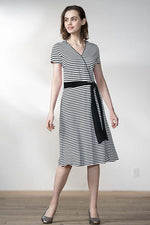 White X Black Natural Wrap-Style Short Sleeve Dress