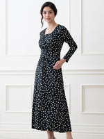 Long Length: Monotone Kay Me Rose Dot Long V-Drape Dress