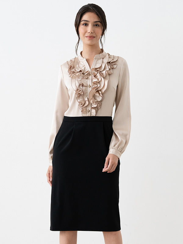 All-Season Material: Gold X Black Satin Frill Dress