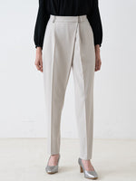 All-Season Material: Smart Stretch Grey-Beige Wrap-Tuck Pants