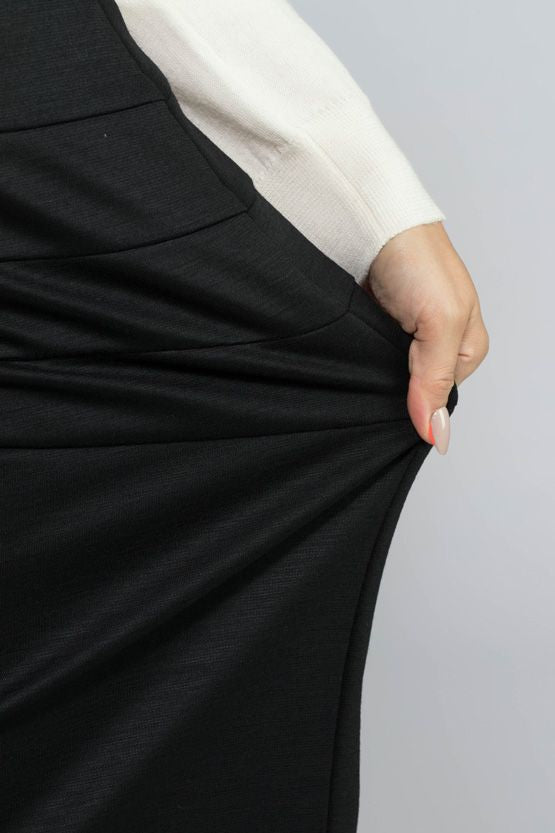 Black Rich Wool Stretch Striped Skirt