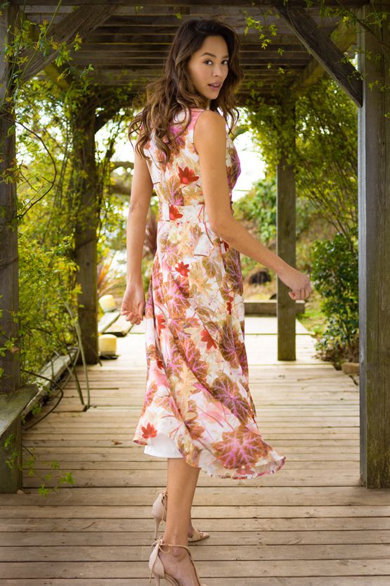 Beige Pink Leaf Marilyn Long Dress